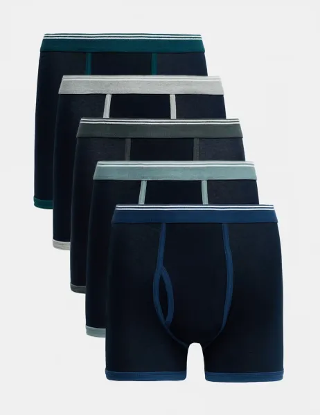 Marks & Spencer 5 Pack Cotton Stretch Cool & Fresh Trunks Navy Mix