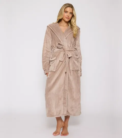 Loungeable Women's Brown Hooded Fleece Robe