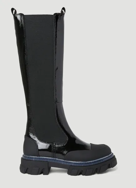 Patent Knee High Chelsea Boots