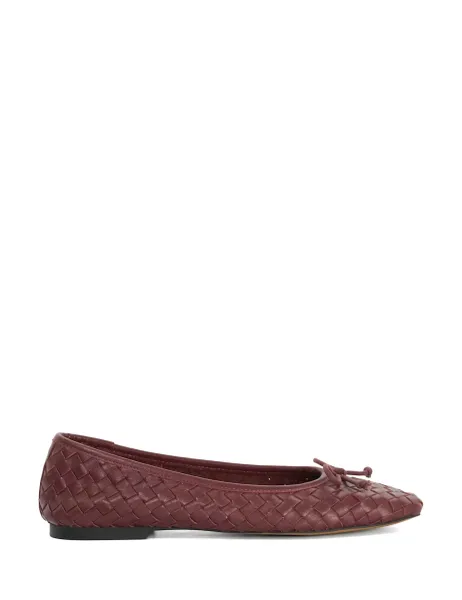 Dune London Leather Woven Flat Ballet Pumps Burgundy