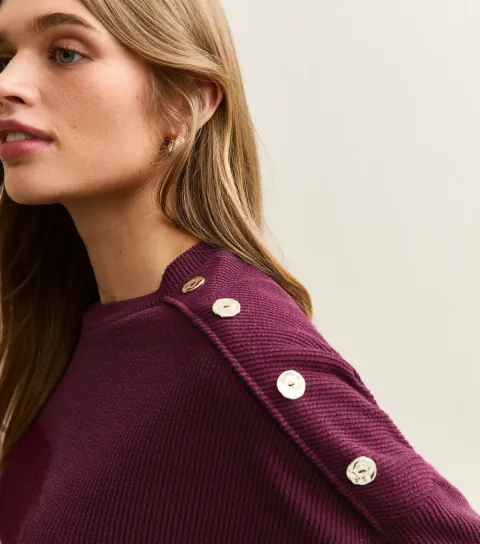 New Look Women's Burgundy Rib Jersey Long Sleeve Top