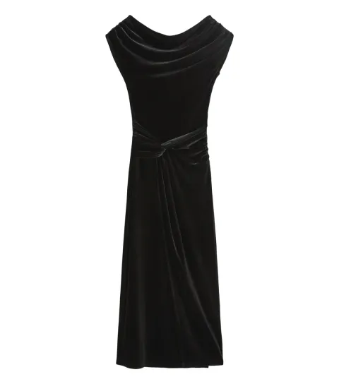 Women's Black Velvet Off Shoulder Dress