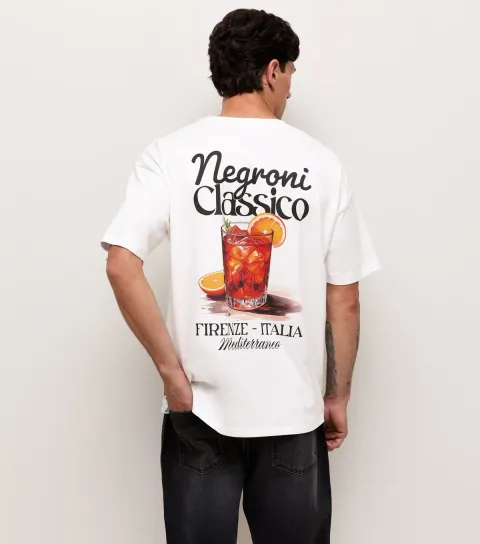 Men's White Cotton Regular Fit Negroni Graphic Print T-Shirt