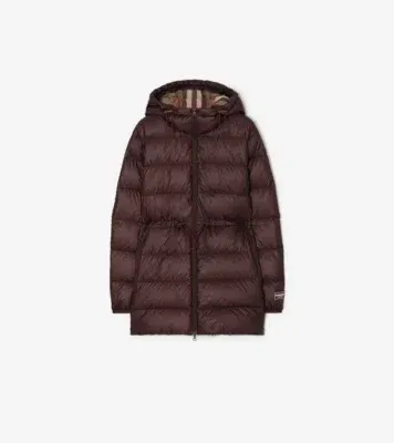 Nylon Hooded Puffer Coat in Raisin red