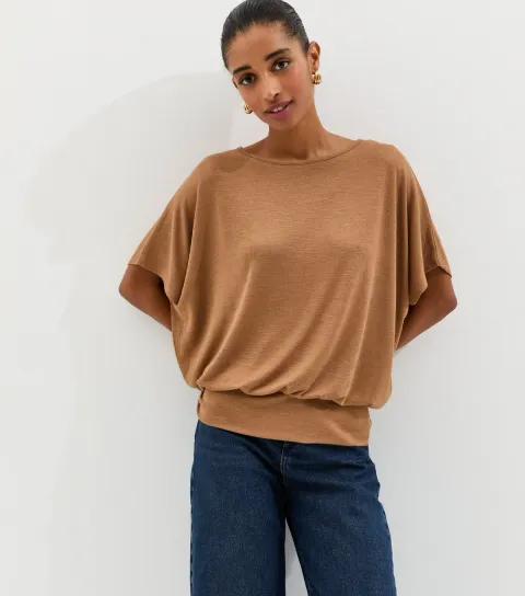 Women's Camel Soft Touch Slub Batwing T-Shirt