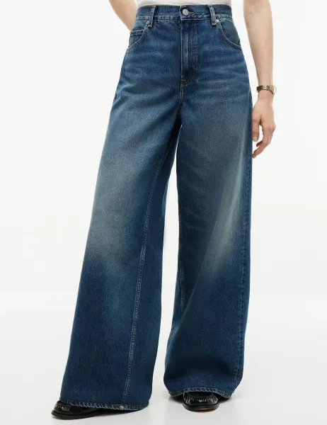 Tommy Hilfiger High Waisted Faded Wide Leg Jeans Mid Blue