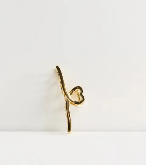 Gold Tone Metal Long Heart Hair Claw Clip