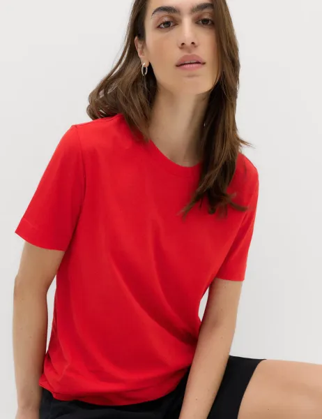 Marks & Spencer Pure Cotton Everyday Crew Neck T-Shirt Scarlet
