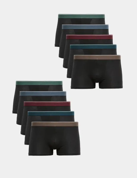 Marks & Spencer 10pk Cotton Stretch Hipsters Black Mix