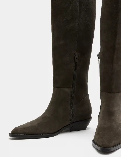 Marks & Spencer Suede Cowboy Knee High Boots Dark Grey