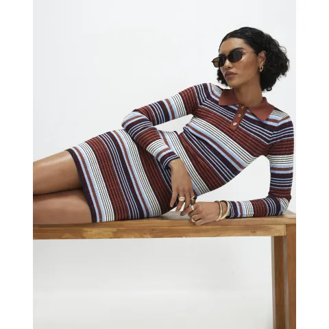 River Island Stripe Knitted Polo Mini Dress