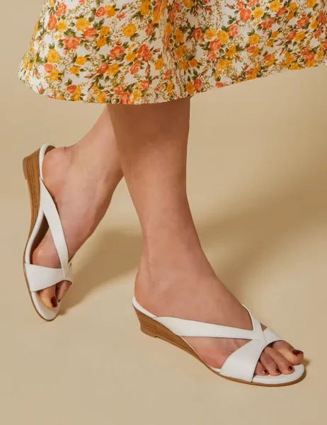 Jones Bootmaker Leather Wedge Mules White