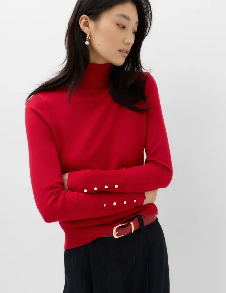 Marks & Spencer Slim Fit Roll Neck Fitted Jumper Ruby Red