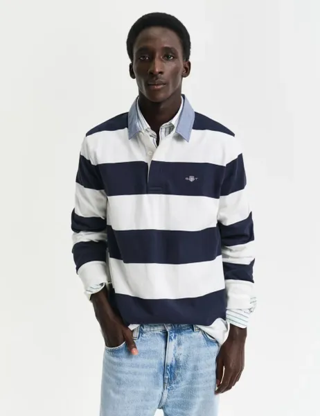 Gant Pure Cotton Striped Rugby Shirt White Mix