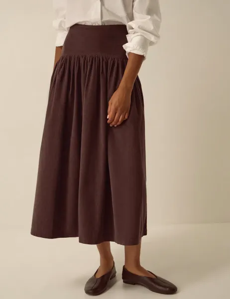 Monsoon Cord Midi A Line Skirt Chocolate