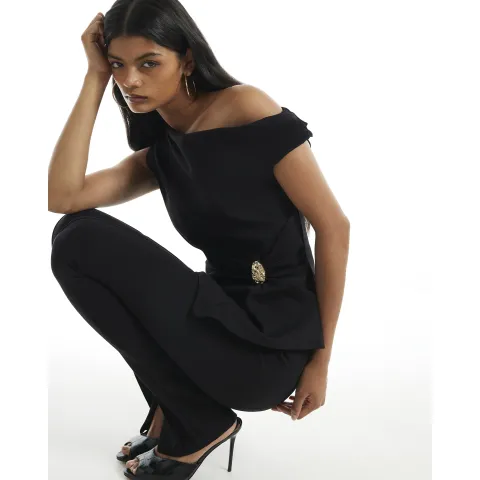 River Island Off Shoulder Gold Hardwear Top