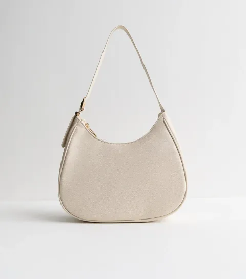 Cream Faux Leather Oversized Buckle Scooped Shoulder Bag