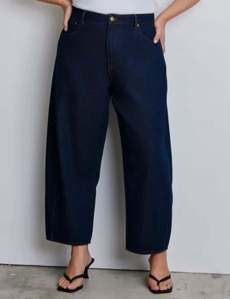 Live Unlimited London Mid Rise Barrel Leg Jeans Blue Denim