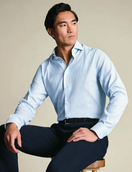 Charles Tyrwhitt Non Iron Performance Twill Check Shirt Blue Mix