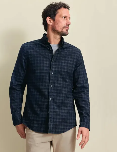 Charles Tyrwhitt Regular Fit Brushed Cotton Check Flannel Shirt Dark Navy Mix