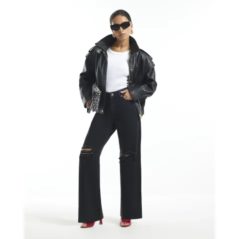 River Island Petite Relaxed Straight Rip Jeans