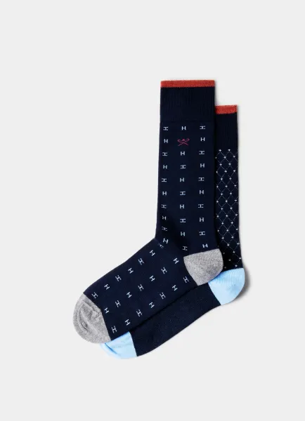 Hackett Two Pack Combed Cotton H Pattern Socks