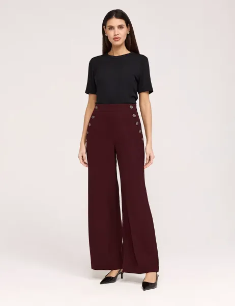 Twill Wide Leg Trousers Burgundy