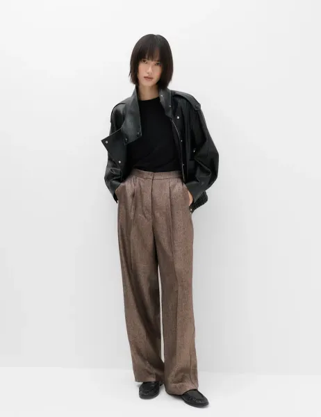 Marks & Spencer Straight Leg Textured Trousers Gold