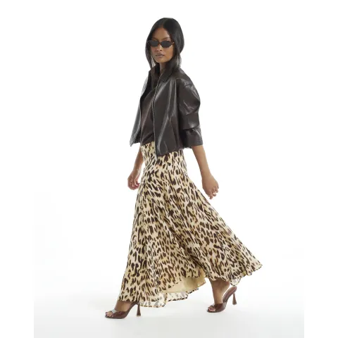 River Island Petite Leopard Print Godet Midi Skirt