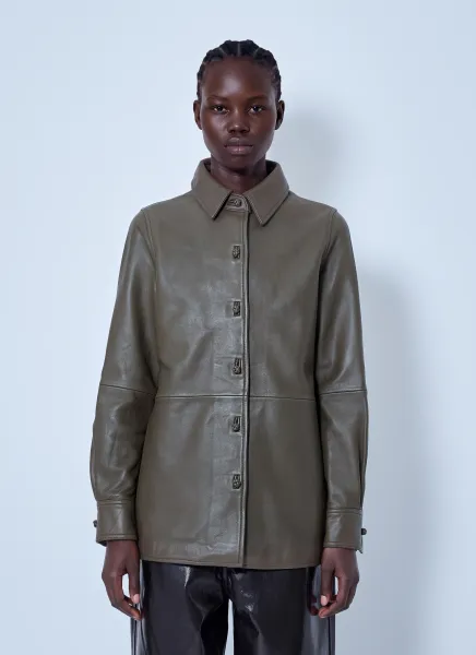 Leather Pankou Closure Overshirt