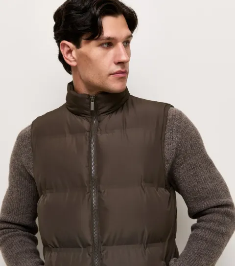 Men's Dark Brown Regular Fit Heatseal Puffer Gilet