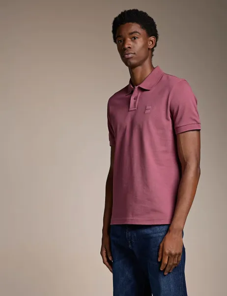 Boss Passenger Logo Label Slim Fit Polo Shirt Burgundy