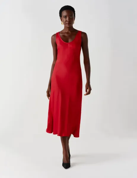 Ghost Satin V Neck Midaxi Cami Slip Dress Red