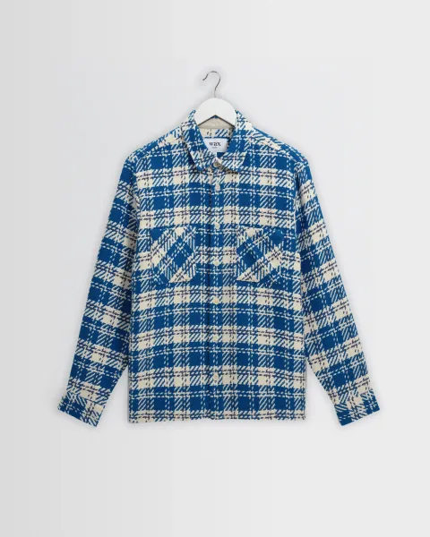 Wax London Whiting - Blue and Ecru Oran Check Overshirt