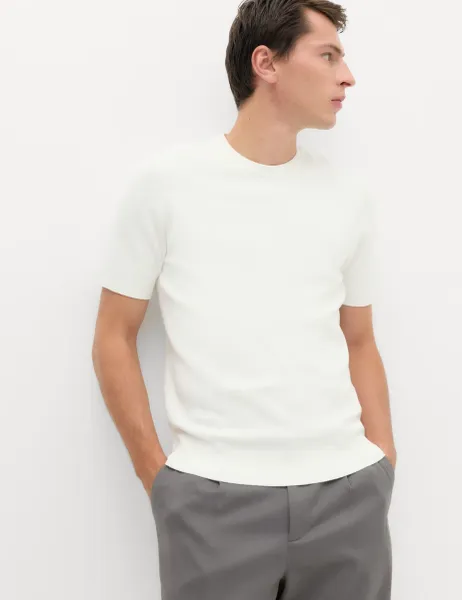 Marks & Spencer Cotton Rich Textured Knitted T-Shirt Ecru