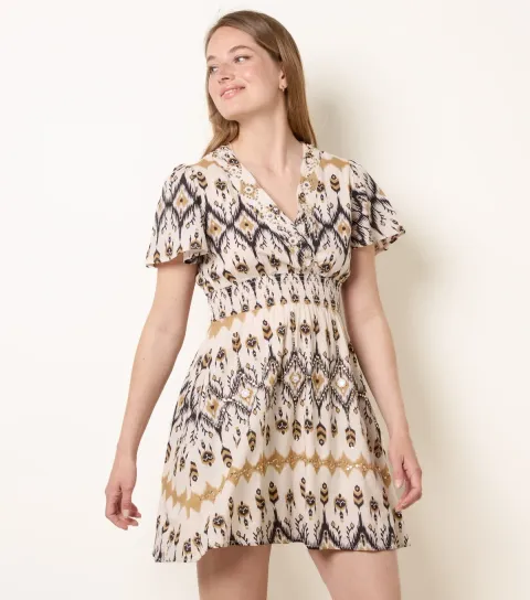 Women's Stone Embroidered Wrap Front Dress