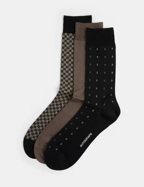 Autograph 3pk Assorted Mercerised Cotton Socks Brown Mix