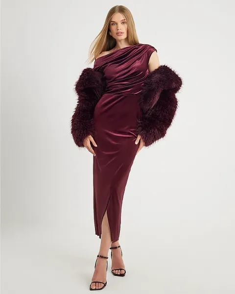 River Island Velvet Drape Midi Dress