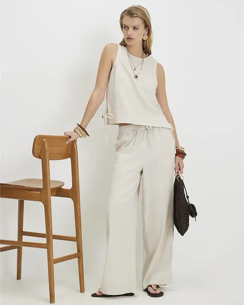River Island Linen Blend Wide Leg Trousers
