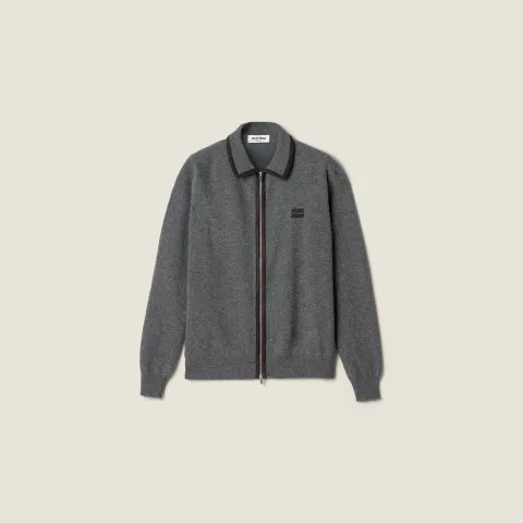 Wool and cashmere cardigan with suede details