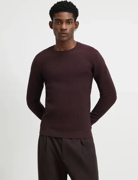 River Island Ribbed Ottoman Crew Neck Jumper Burgundy