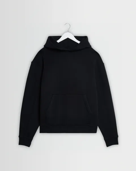 Rydal - Black Brushed Loopback Cotton Hoodie