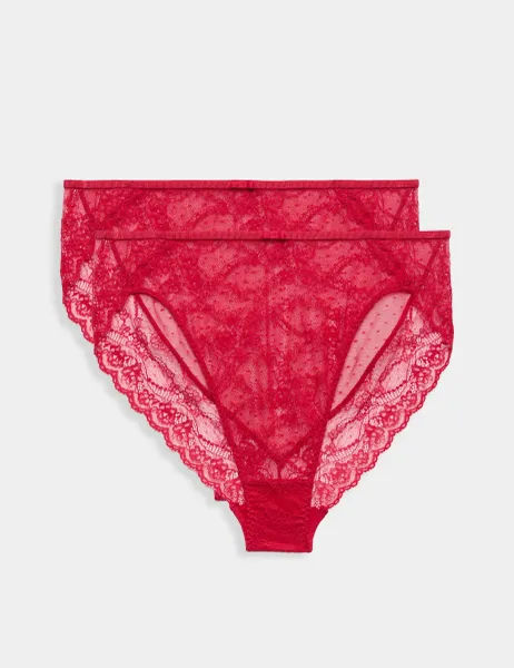 Marks & Spencer 2 Pack Ida Lace High Waisted High Leg Knickers Red
