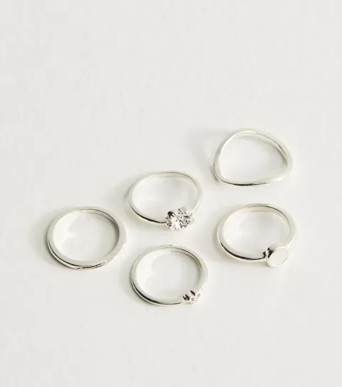 Pack of 5 Silver Tone Sleek Stacking Rings