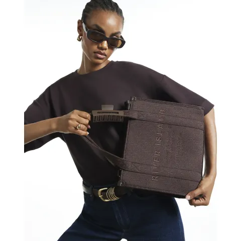 River Island Monogram Jacquard Embroidered Tote Bag