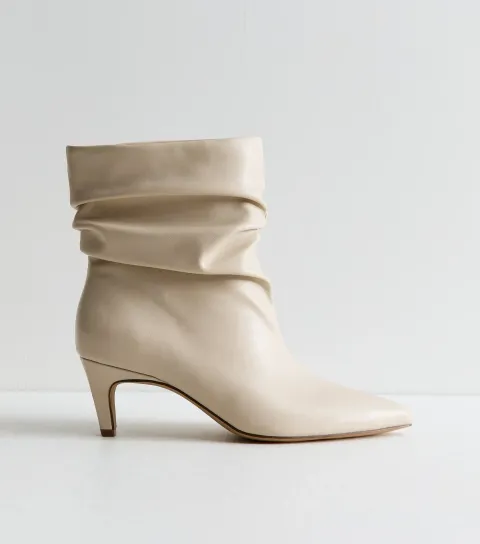 Women's Off White Faux Leather Slouch Ankle Boots Vegan