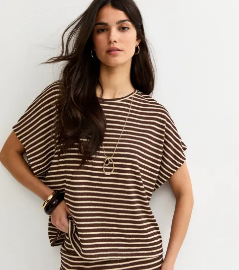 New Look Women's Brown Textured Soft Touch Stripe Top