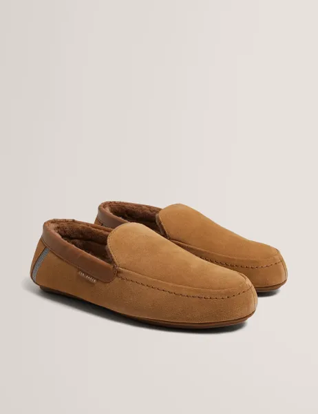 Ted Baker Suede Faux Fur Lined Moccasin Slippers