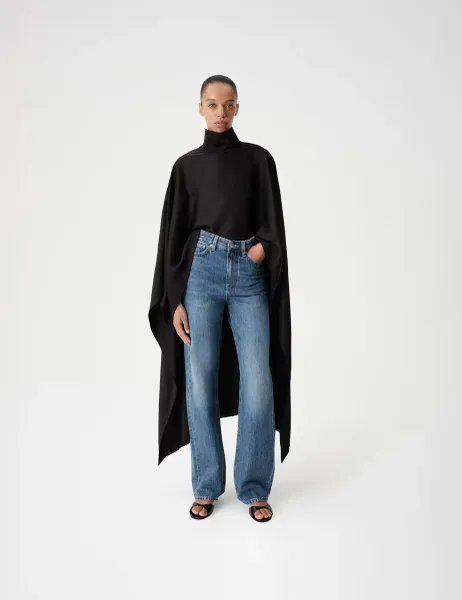 Marks & Spencer High Waisted Relaxed Straight Jeans Medium Indigo