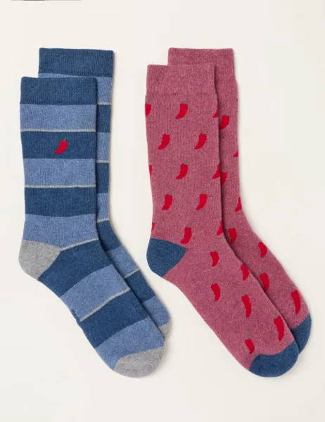 FatFace 2 Pack Chilli Cotton Rich Thermal Socks Multi